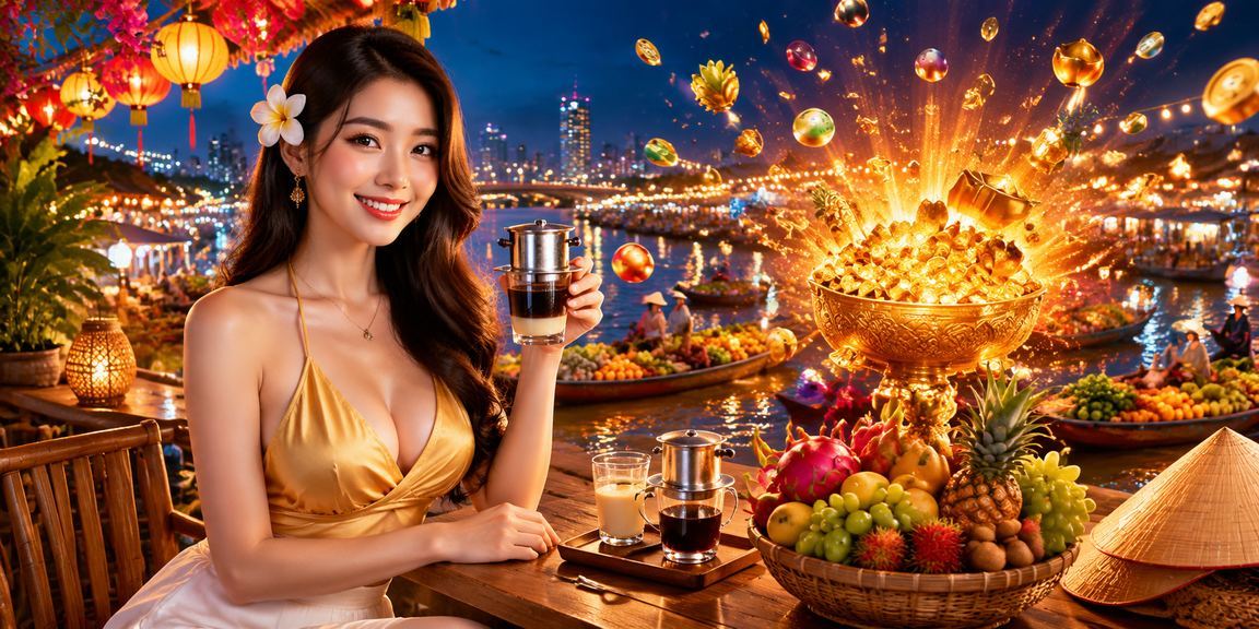 Người chơi thư giãn bên bờ sông Mekong với tách cà phê và điện thoại